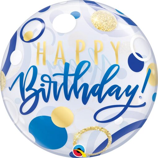Μπαλόνι Bubble Happy Birthday Blue & Gold Dots