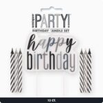 Κερί Happy Birthday & 12 κεράκια σε Μαύρο & Ασημί
