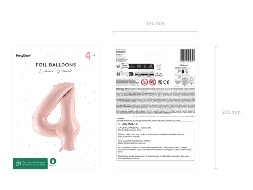 Μπαλόνι Foil Light Pink Αριθμός 4 (28”/72cm) - Image 3