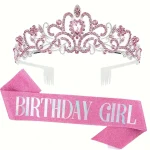 Τιάρα Με Στρας και Κορδέλα ”Birthday Princess” Ροζ