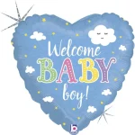 Μπαλόνι Foil Καρδιά Γαλάζιο ”Welcome Baby Boy!” (18”/46cm)