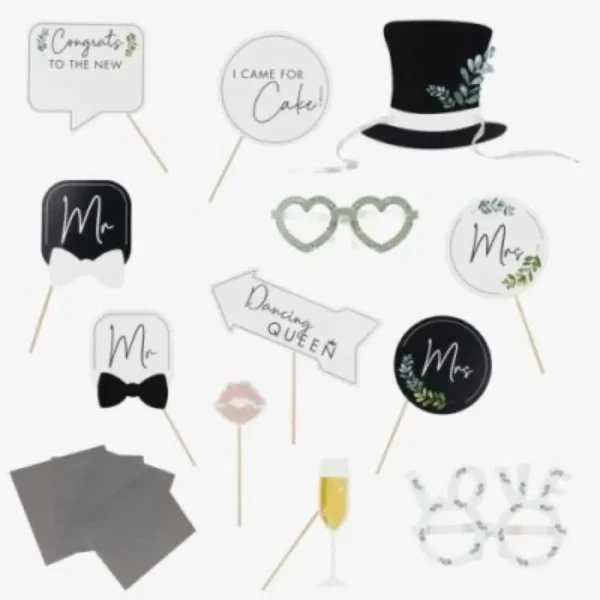 Σετ Photo Booth Props Γάμου με Αυτοκόλλητα – 13 Τεμ.