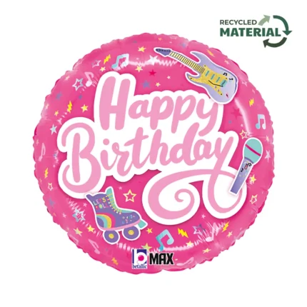 Μπαλόνι Foil Ροζ Happy Birthday Pop Star (18''/45cm)
