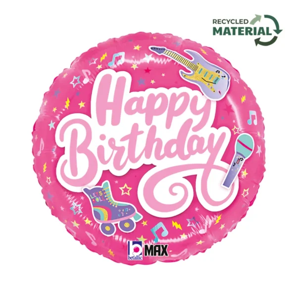 Μπαλόνι Foil Ροζ Happy Birthday Pop Star (18''/45cm)