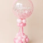 Σύνθεση Μπαλονιών "Η Βάπτισή μου" με Bubble Orbz Balloon και Κομφετί Ροζ